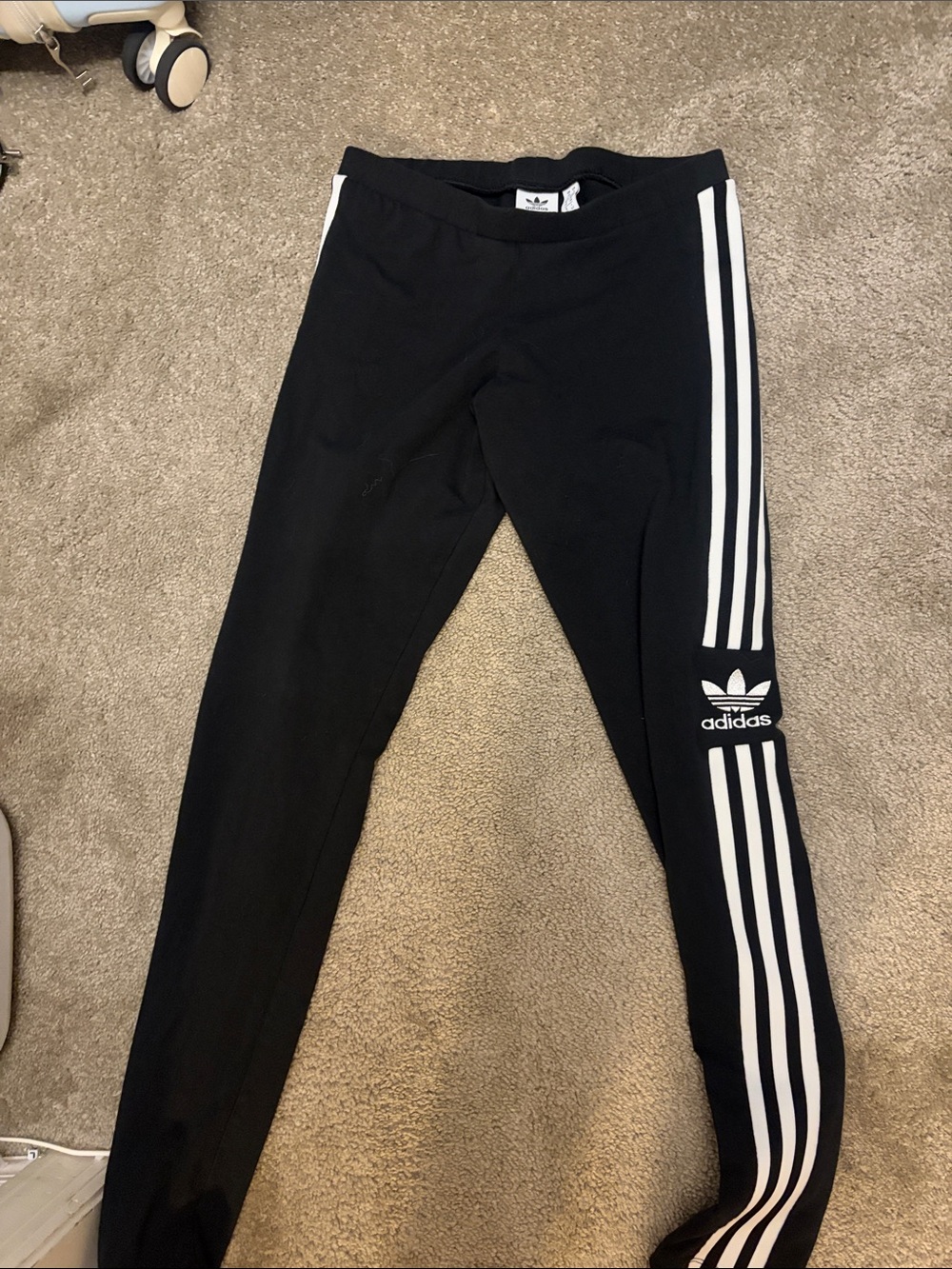 adidas Black Leggings with White 3-Stripes and Trefoil